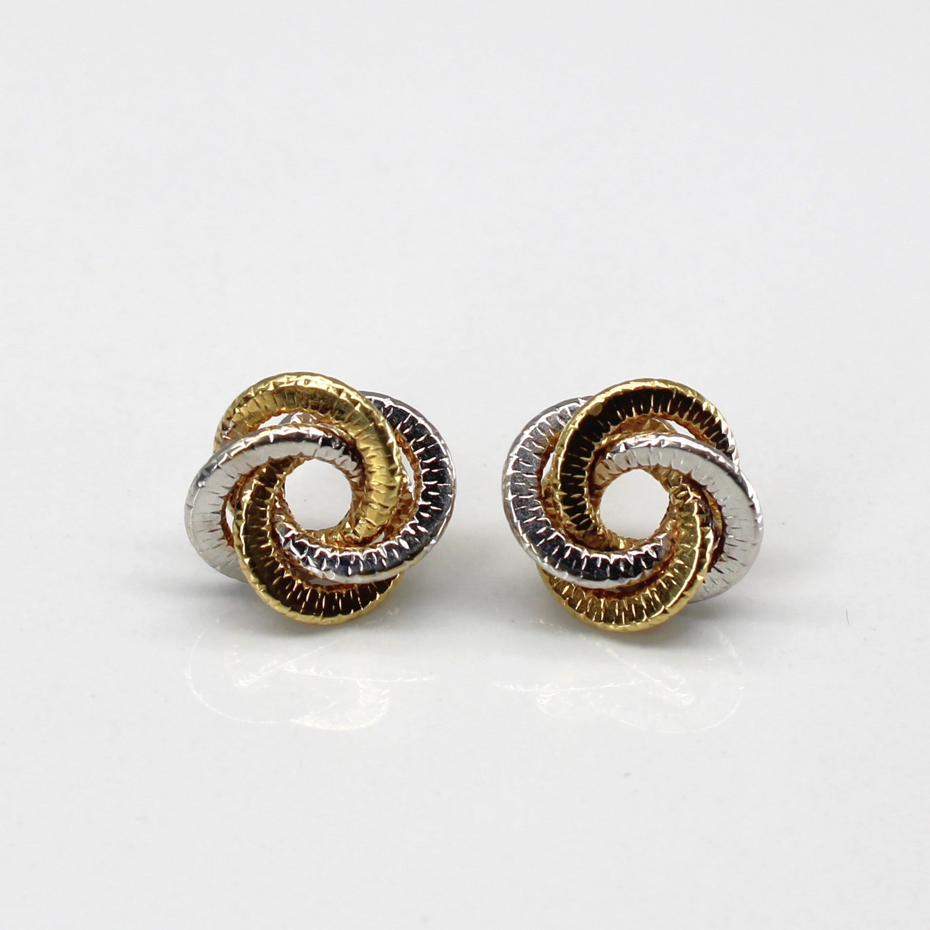 Two Tone Gold Swirl Stud Earrings