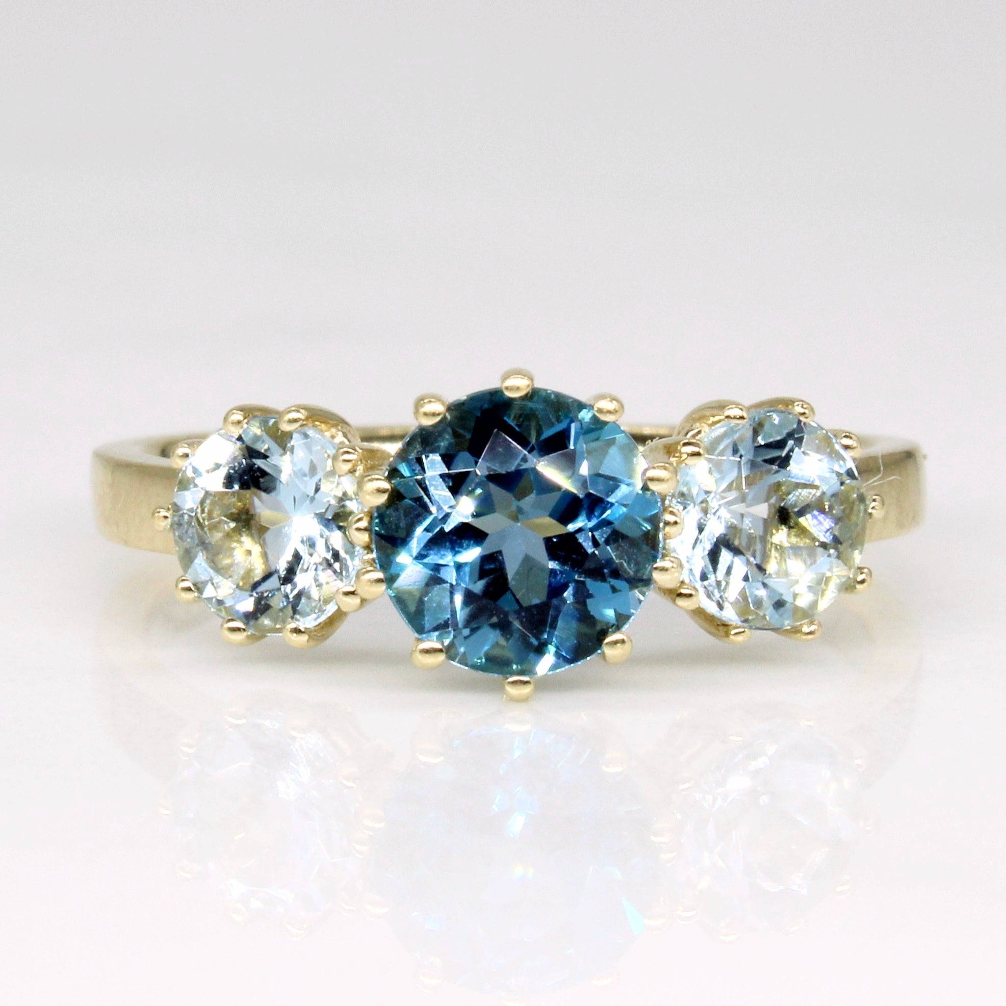 Light and Dark Blue Topaz Three Stone Ring | 1.50ctw | SZ 6.5 |