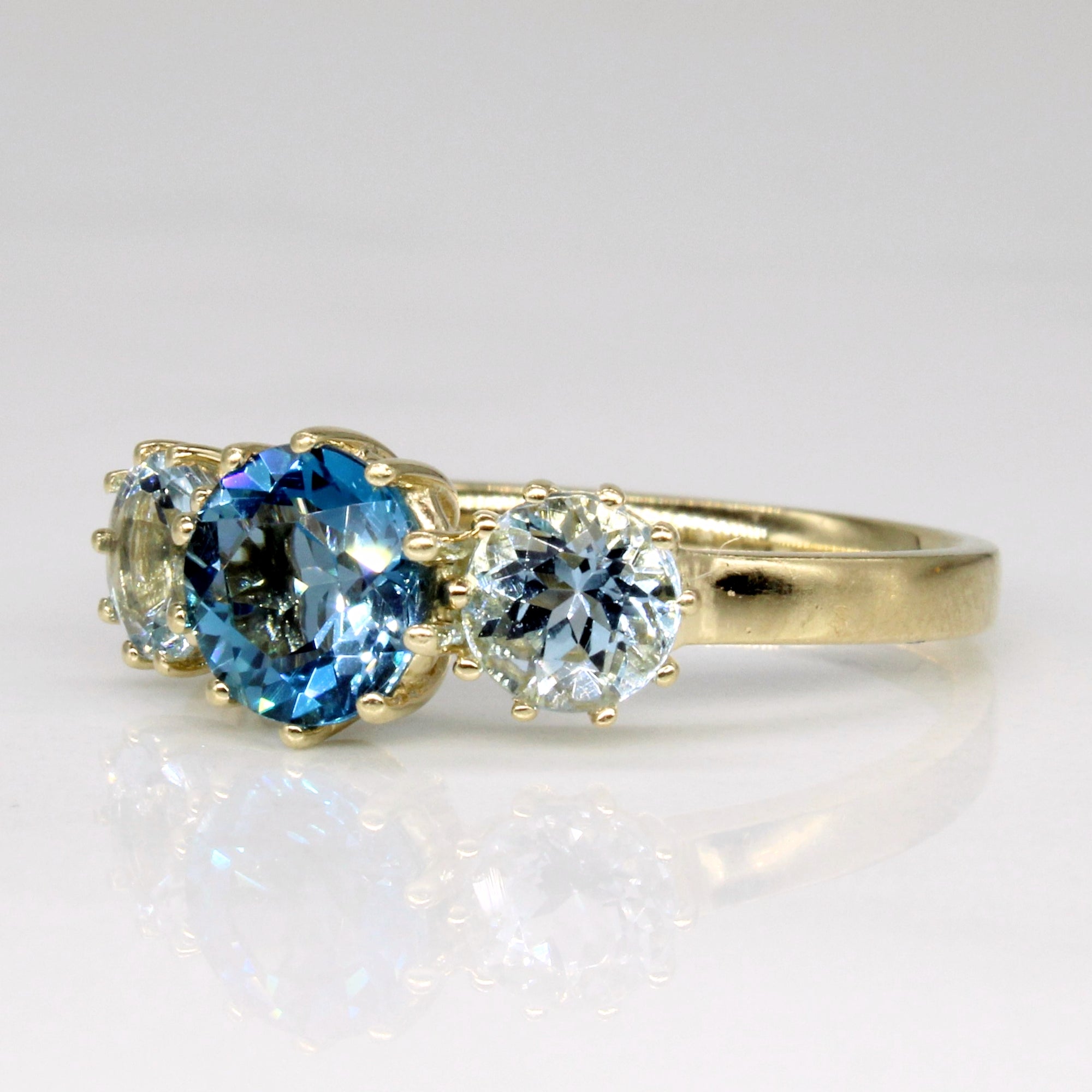 Light and Dark Blue Topaz Three Stone Ring | 1.50ctw | SZ 6.5 |