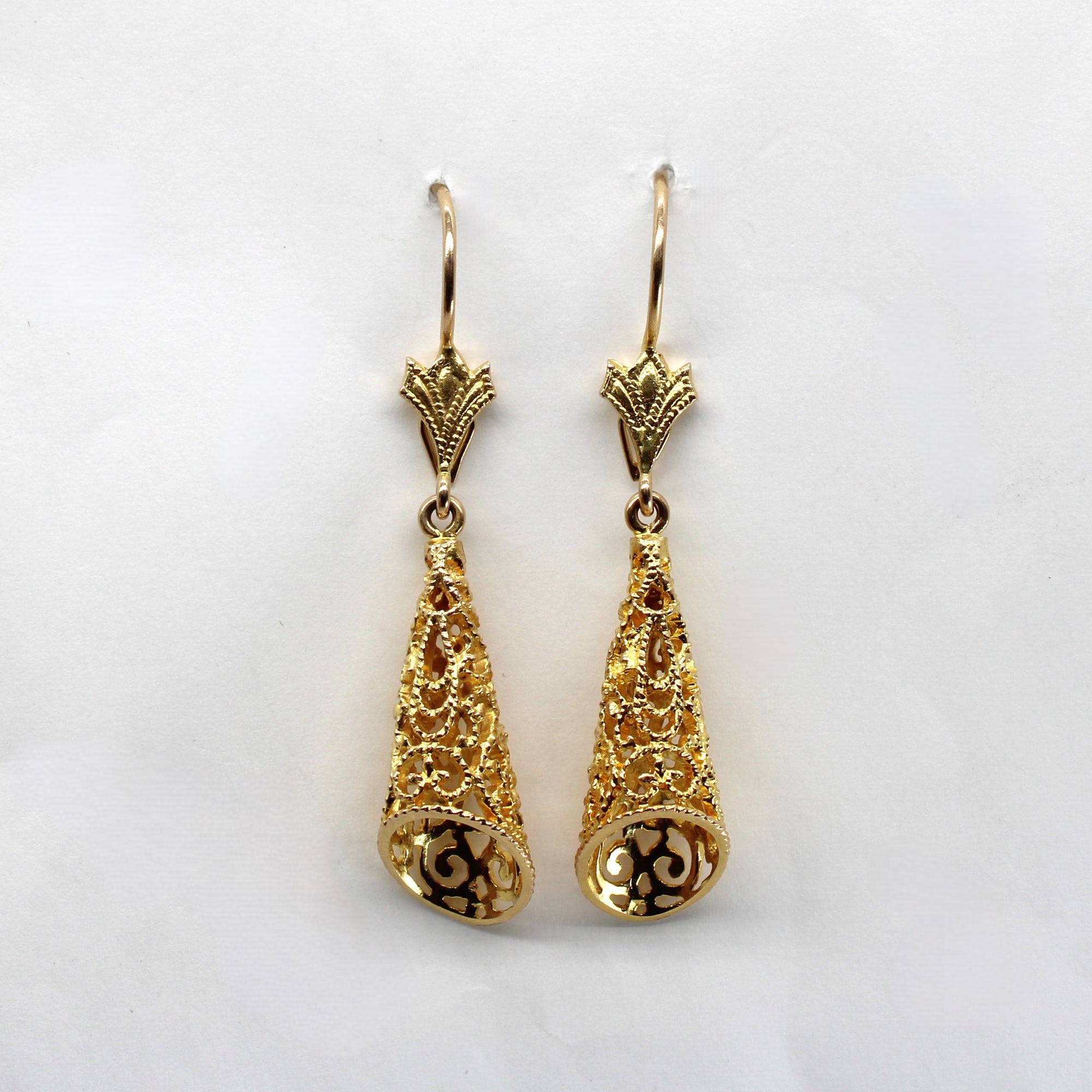 Filigree Design Gold Dangle Earrings