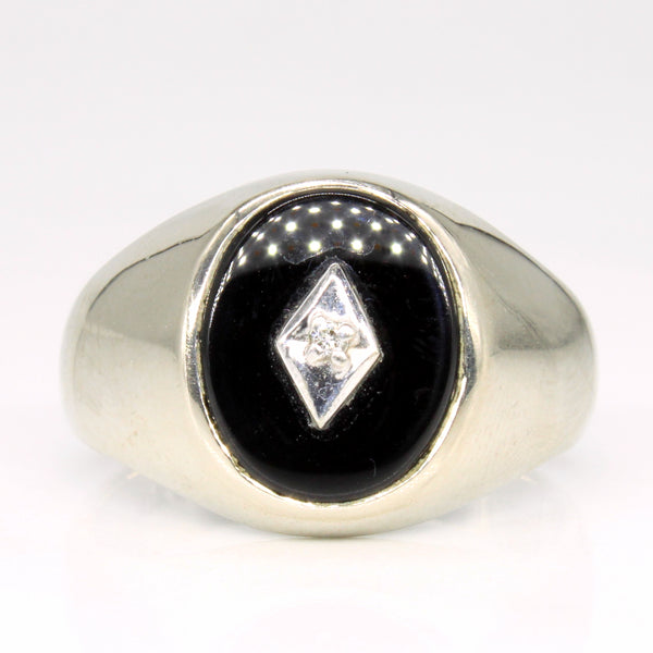 Onyx & Diamond Signet Ring | 2.00ct, 0.01ct | SZ 9 |