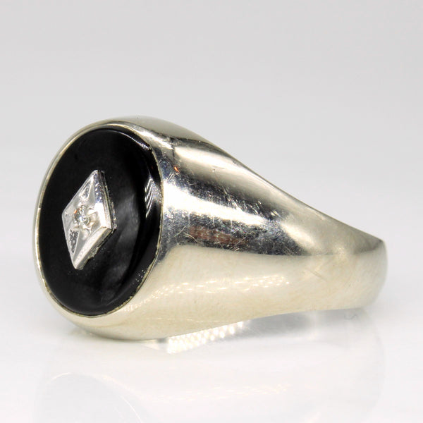 Onyx & Diamond Signet Ring | 2.00ct, 0.01ct | SZ 9 |