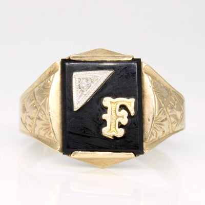 Onyx & Diamond 'F' Initial Ring | 2.00ct, 0.01ct | SZ 11 |
