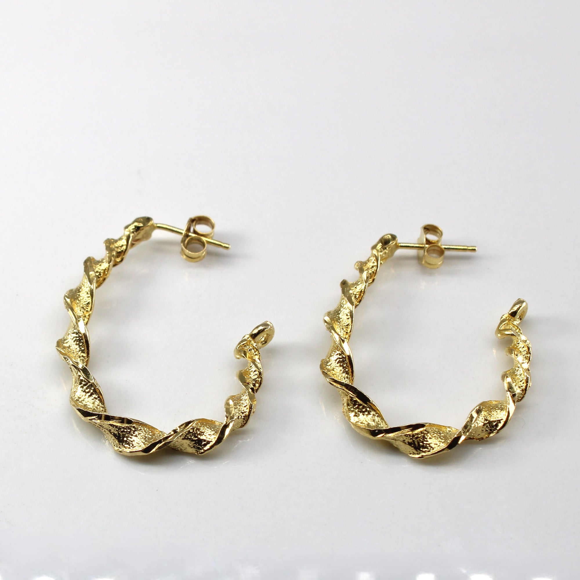 Twisted Yellow Gold Hoop Earrings