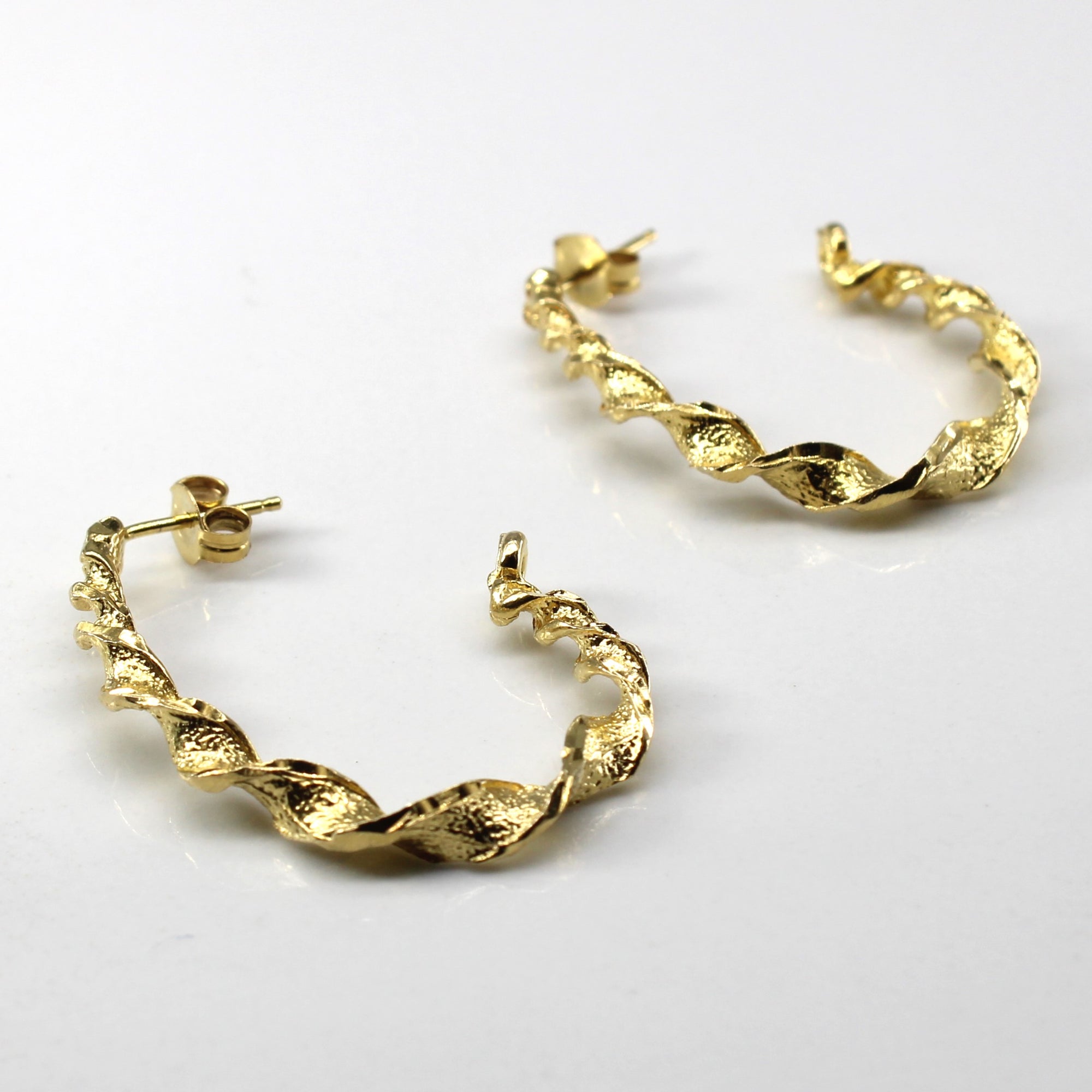 Twisted Yellow Gold Hoop Earrings