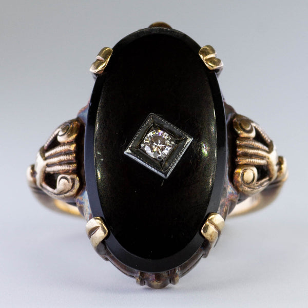Victorian Era Onyx Mourning Ring | 0.04 ct, SZ 5.5 |