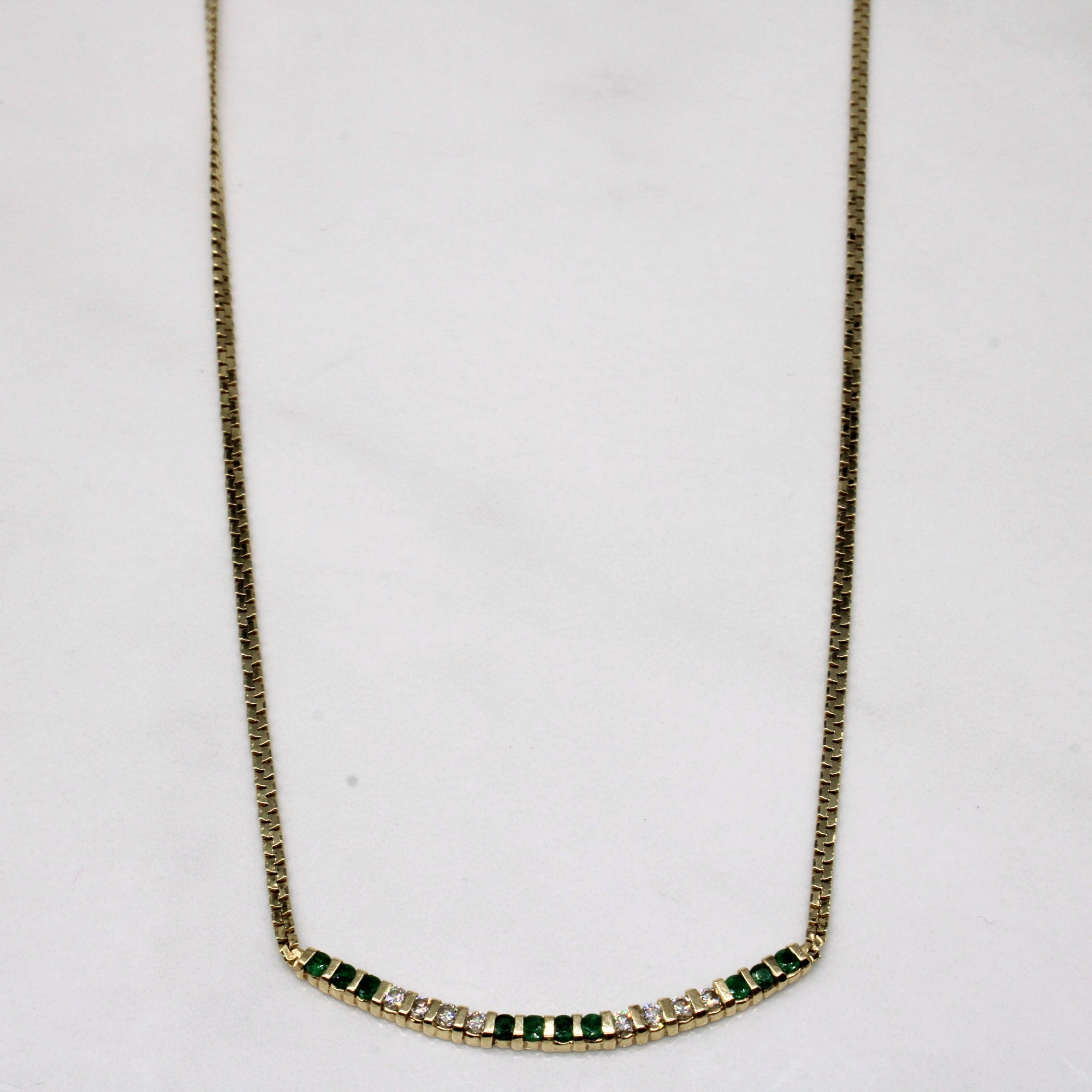 Emerald & Diamond Scoop Pendant Necklace | 0.23ctw, 0.18ctw | 16