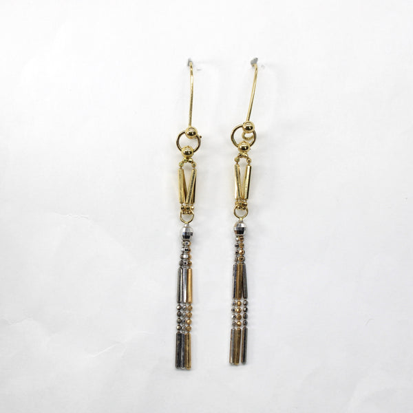 Beaded Two Tone Gold Dangle Earrings