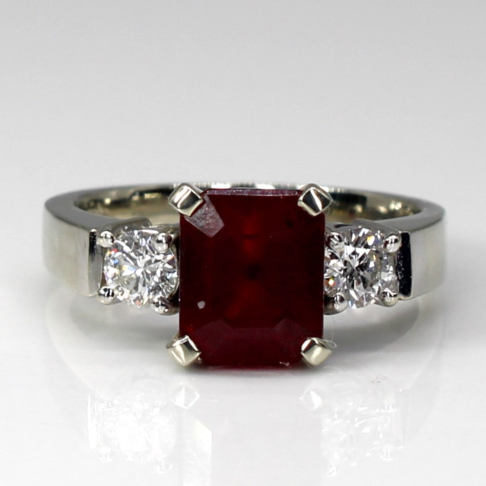 Glass Filled Ruby & Diamond Three Stone Ring | 3.36ct | 0.35ctw | SZ 5.25 |