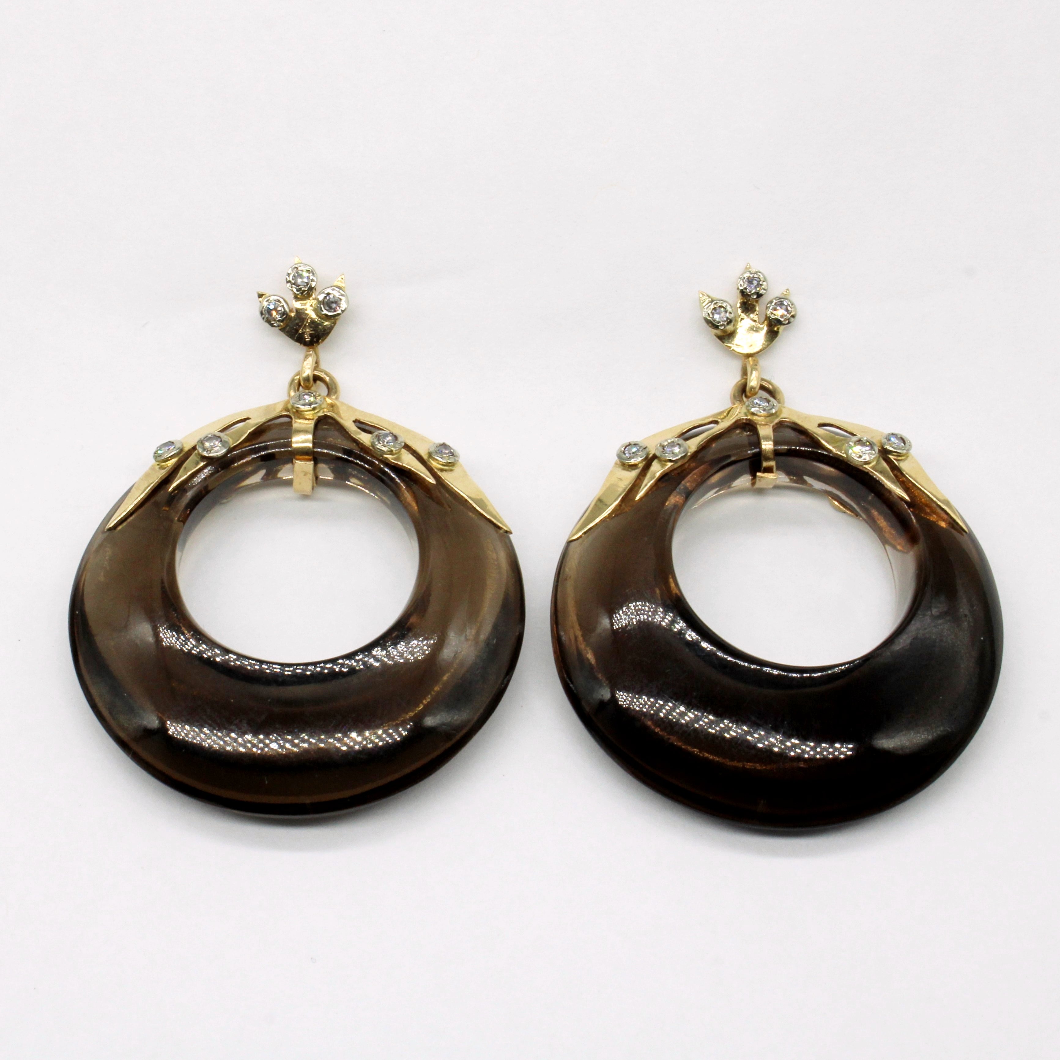 Smokey Quartz & Diamond Hoop Earrings | 75.00ctw, 0.26ctw |