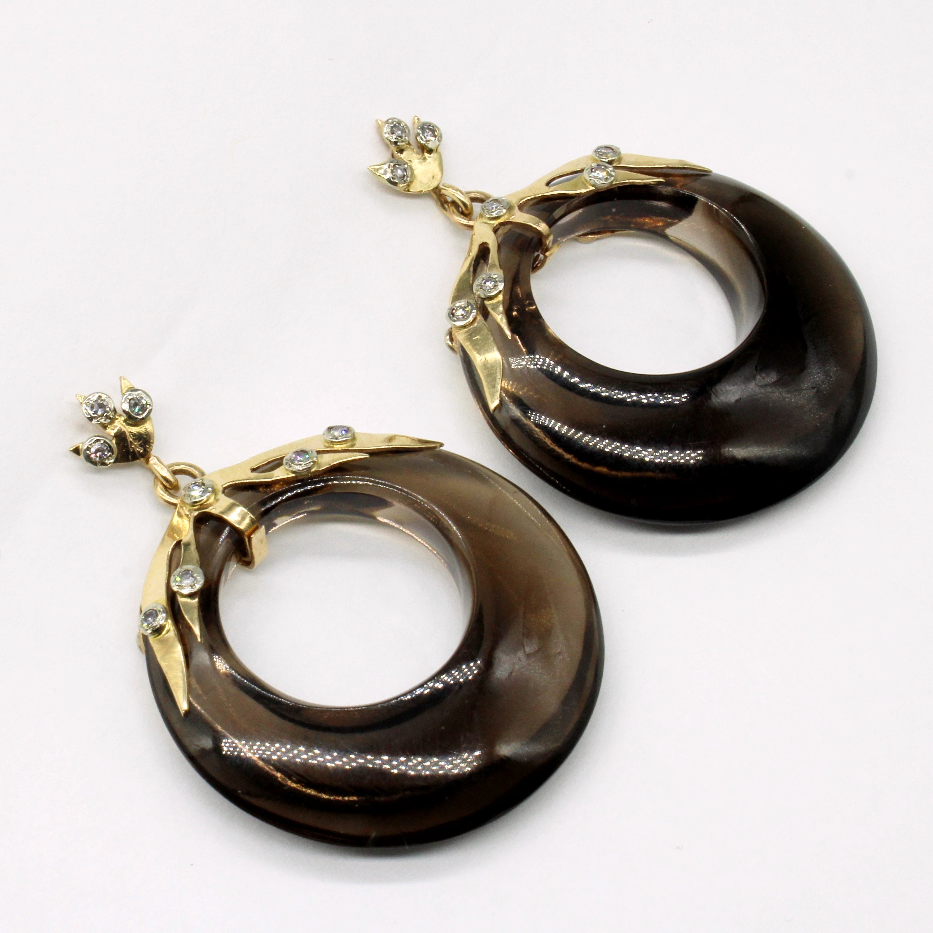 Smokey Quartz & Diamond Hoop Earrings | 75.00ctw, 0.26ctw |
