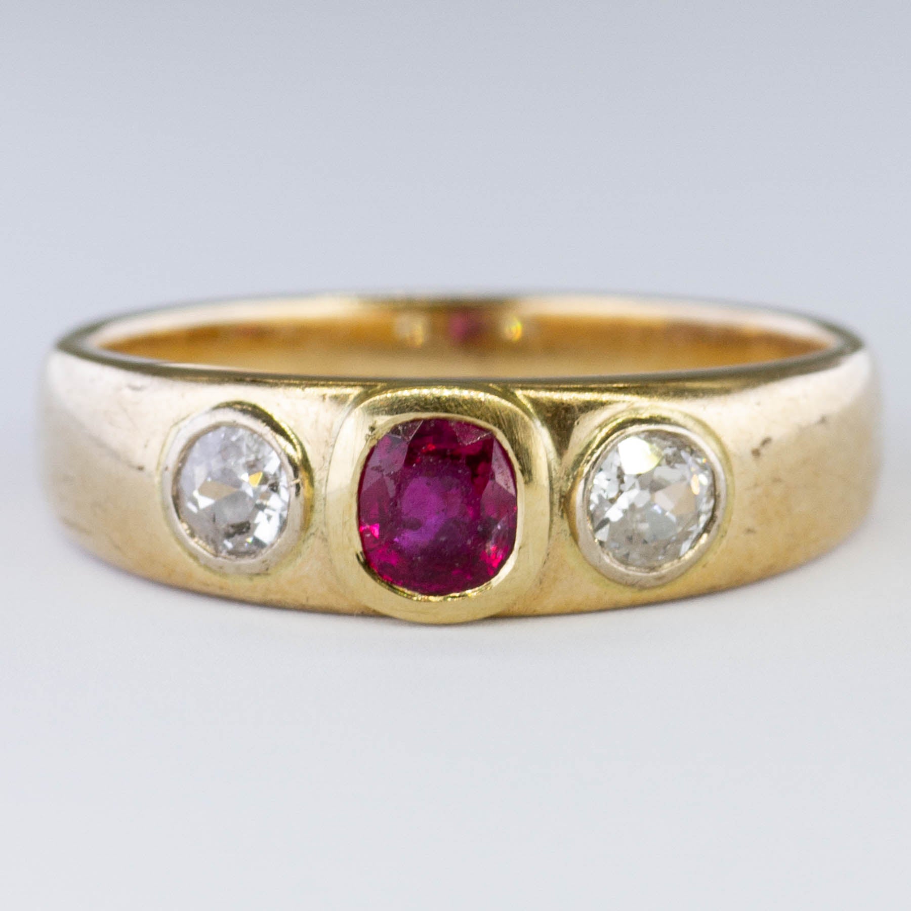 1910s Diamond & Ruby Three Stone Ring | 0.25ctw, 0.50ct | SZ 10|