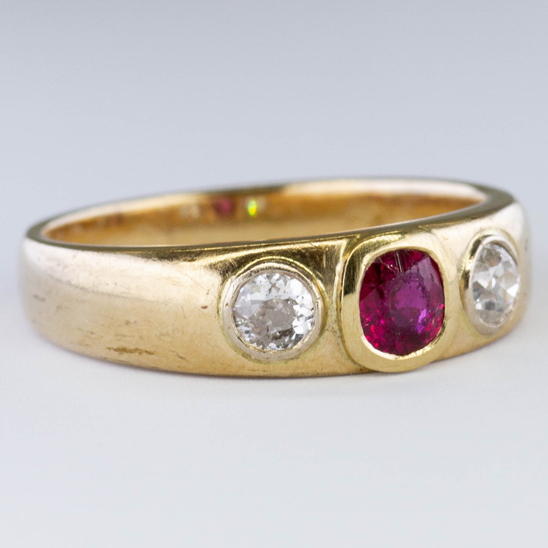 1910s Diamond & Ruby Three Stone Ring | 0.25ctw, 0.50ct | SZ 10|