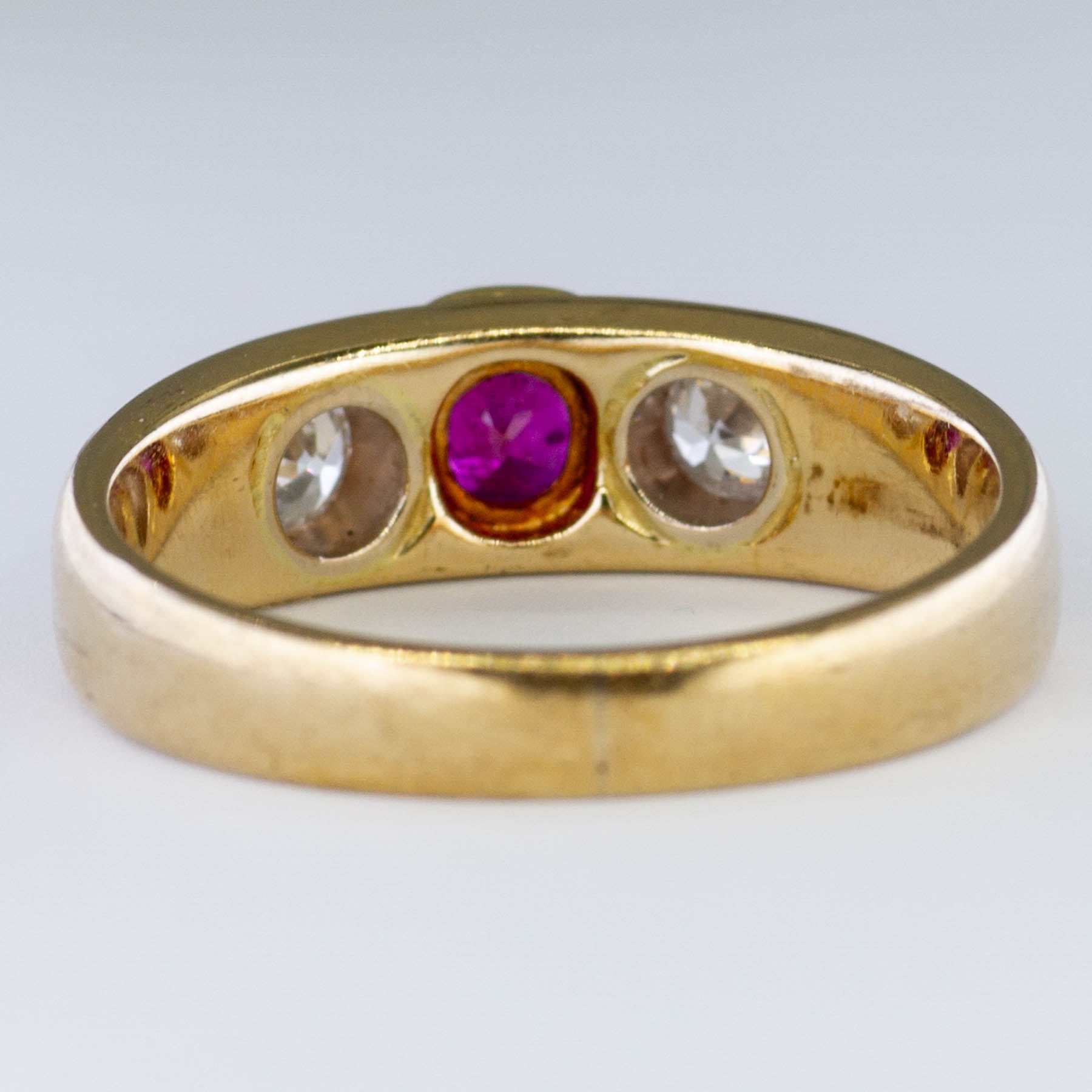 1910s Diamond & Ruby Three Stone Ring | 0.25ctw, 0.50ct | SZ 10|