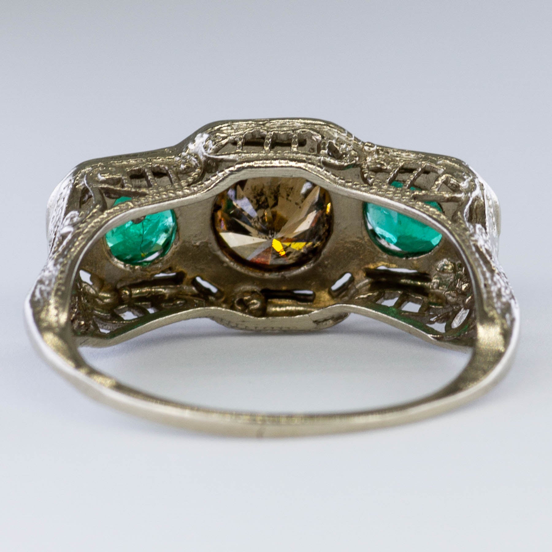 Ornate Art Deco Diamond & Emerald Ring | 0.62ct, 0.50ctw | SZ 5.5 |