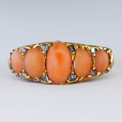 Victorian Coral & Rose Cut Diamond Ring | 1.80ctw, 0.06ctw | SZ 6 |