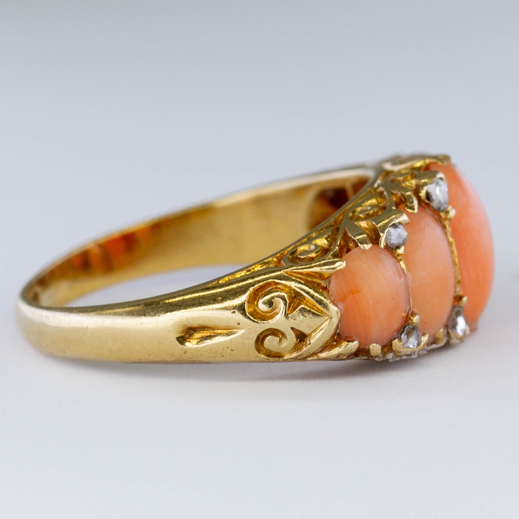 Victorian Coral & Rose Cut Diamond Ring | 1.80ctw, 0.06ctw | SZ 6 |