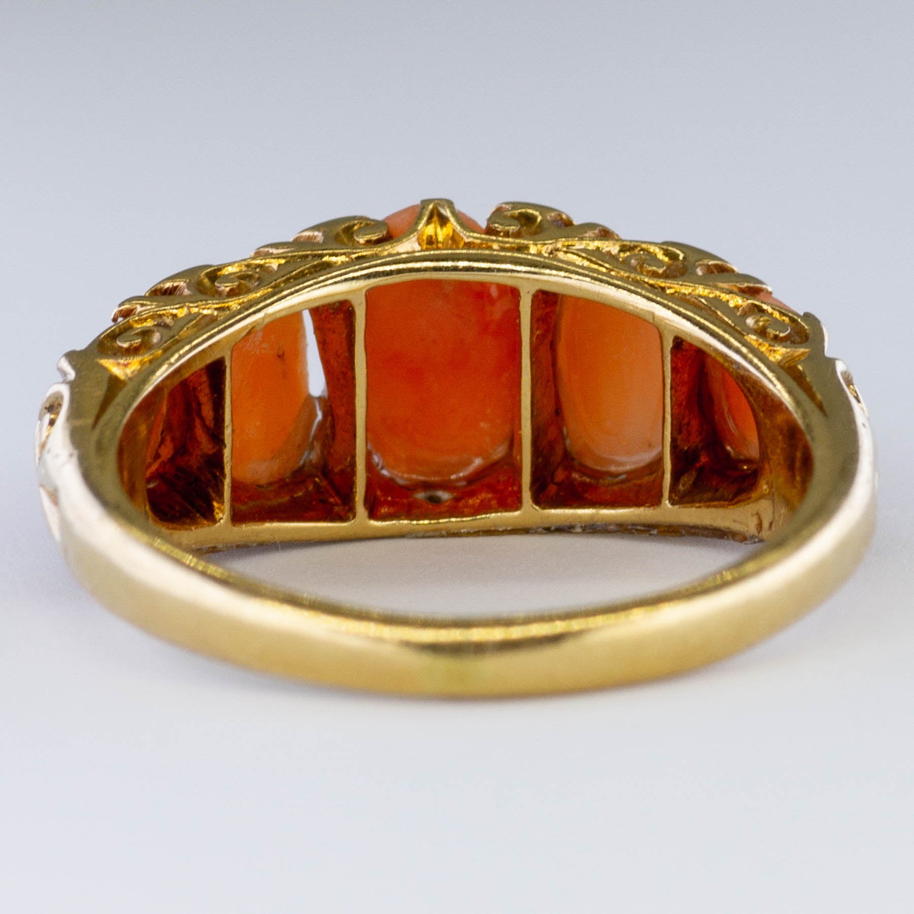 Early Victorian Coral & Rose Cut Diamond Ring | 1.80ctw, 0.06ctw | SZ 6 |