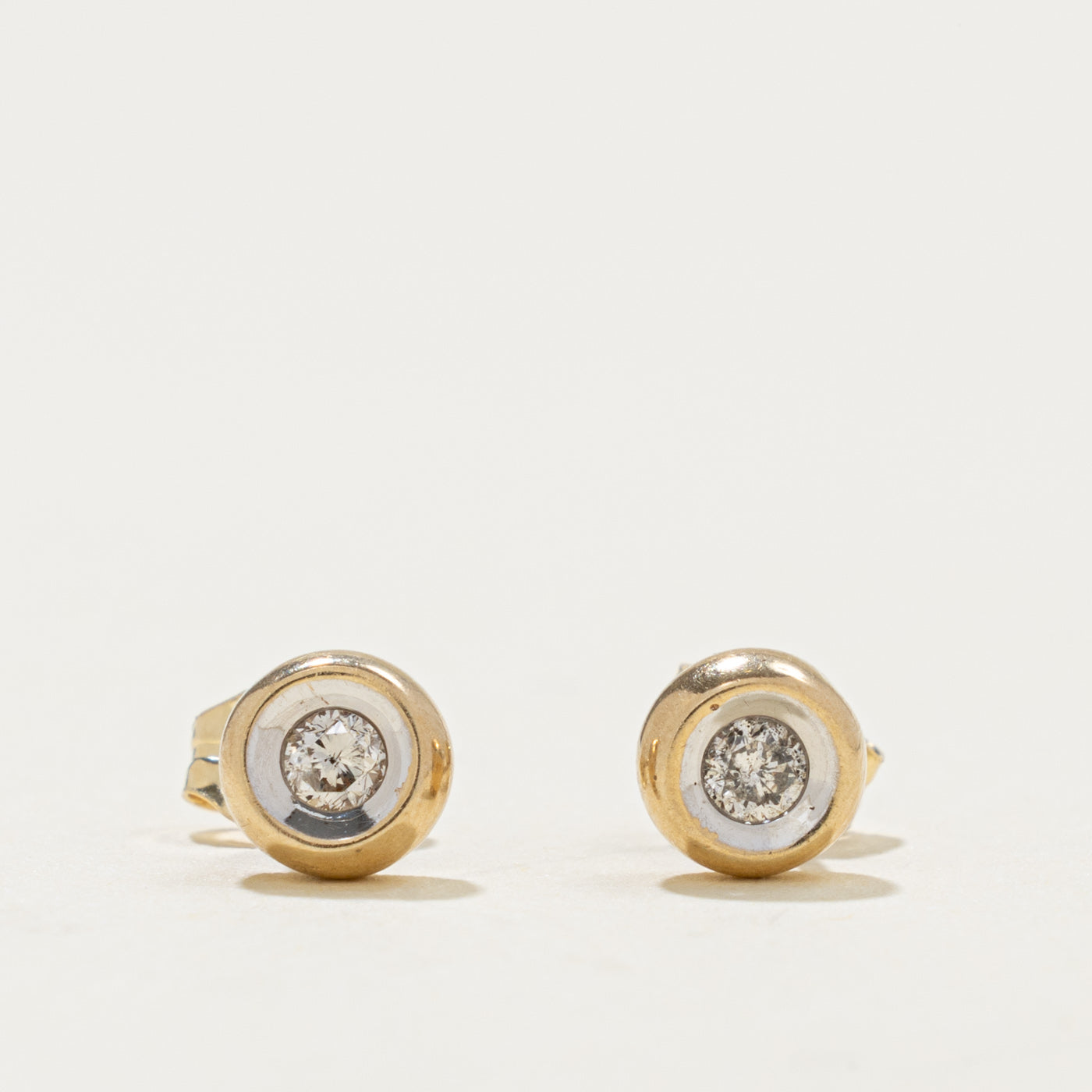 14k Two Tone Diamond Bezel Set Stud Earrings | 0.14ctw