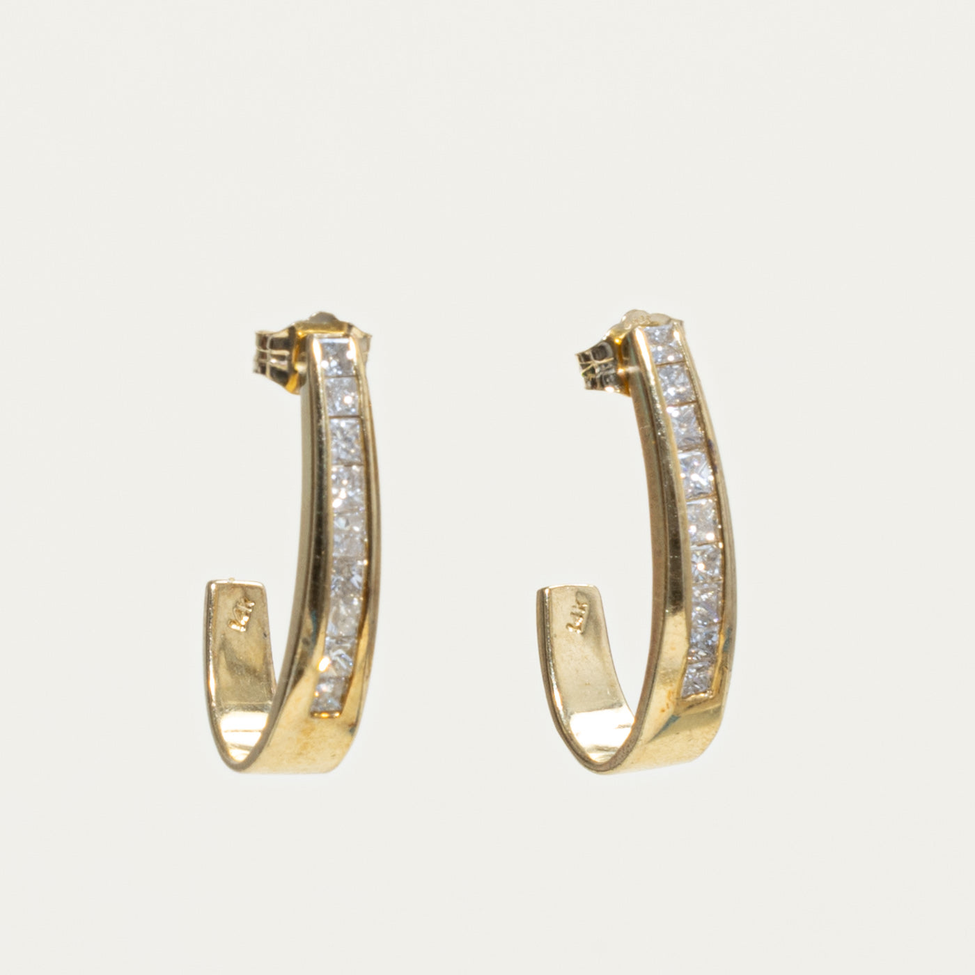 14k Princess Cut Diamond Half Hoop Earrings | 0.90ctw