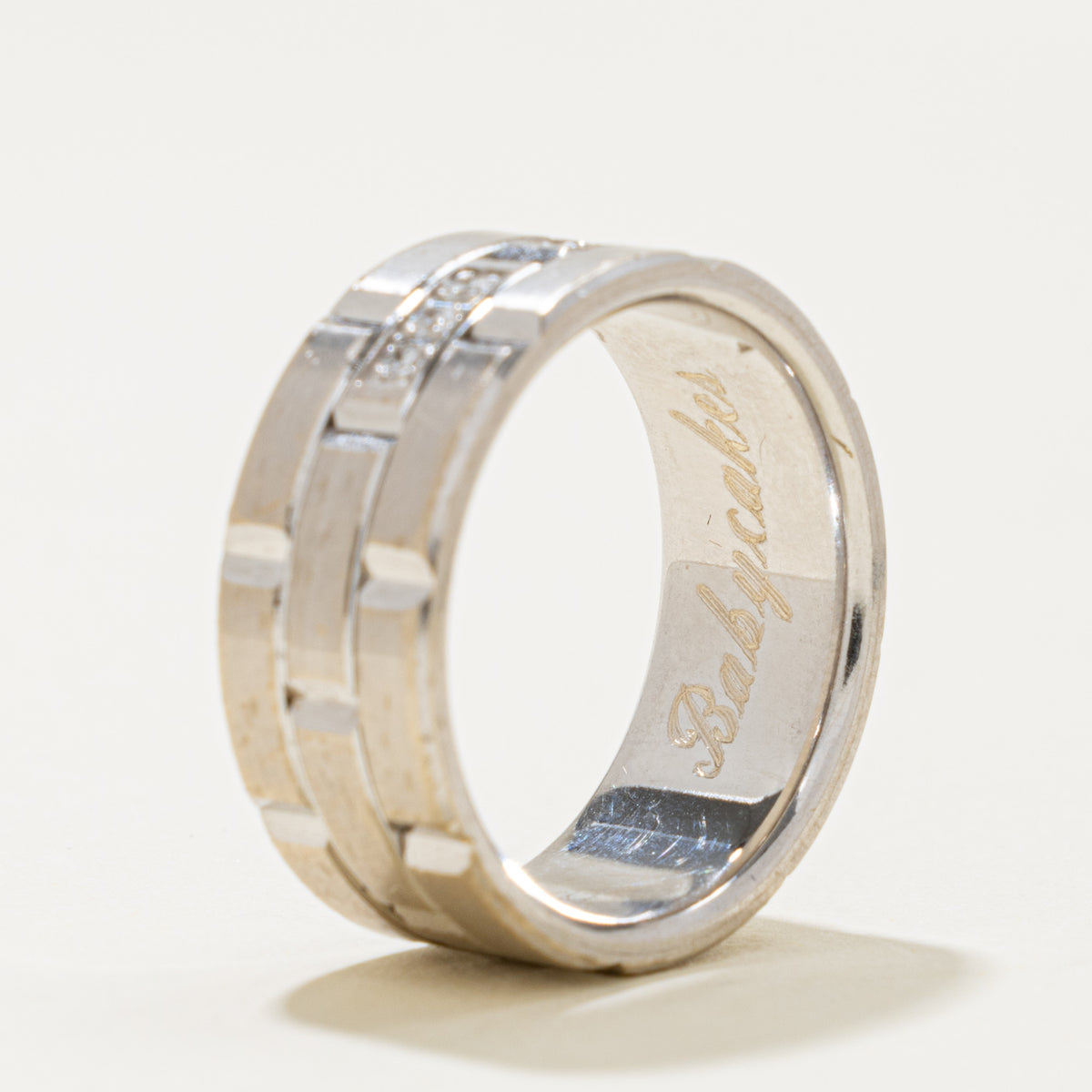 10k Diamond Accented Grooved Geometric Band | 0.12ctw | 8.95mm | SZ 9.5