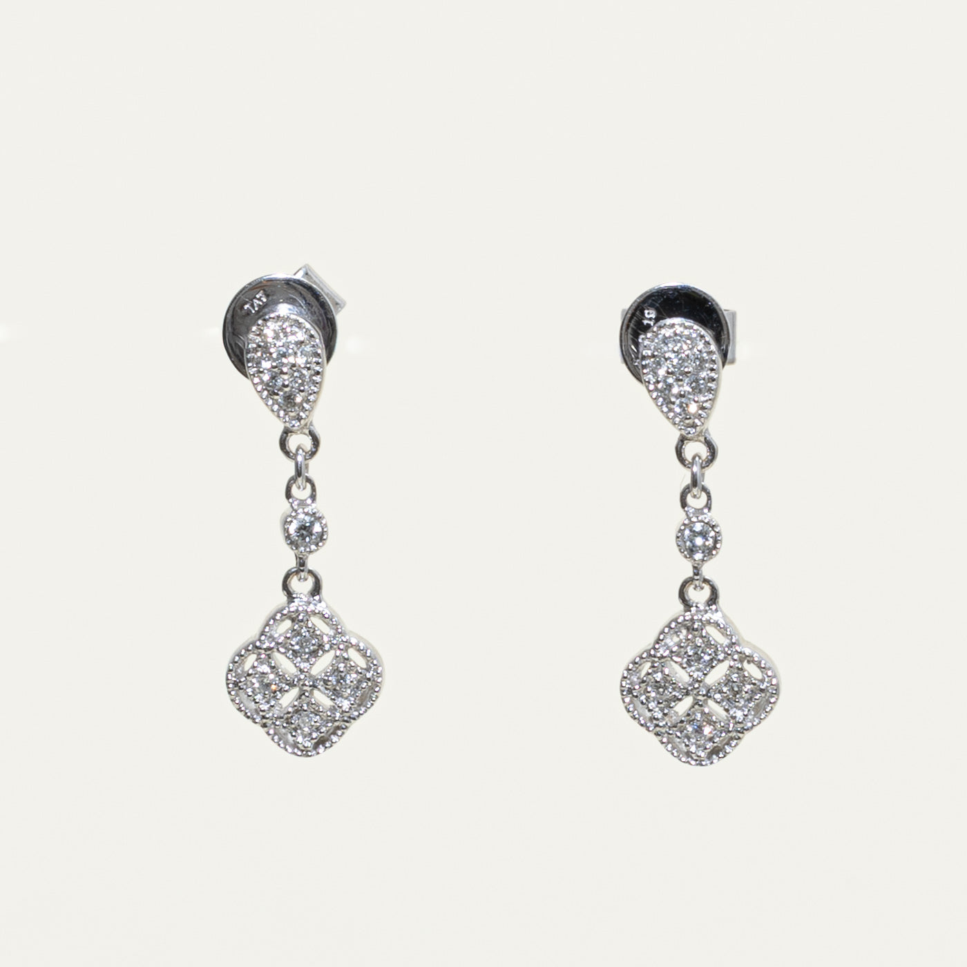 18k Diamond Clover Cluster Drop Earrings | 0.10ctw