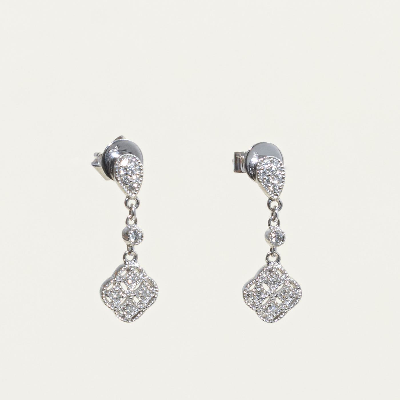 18k Diamond Clover Cluster Drop Earrings | 0.10ctw