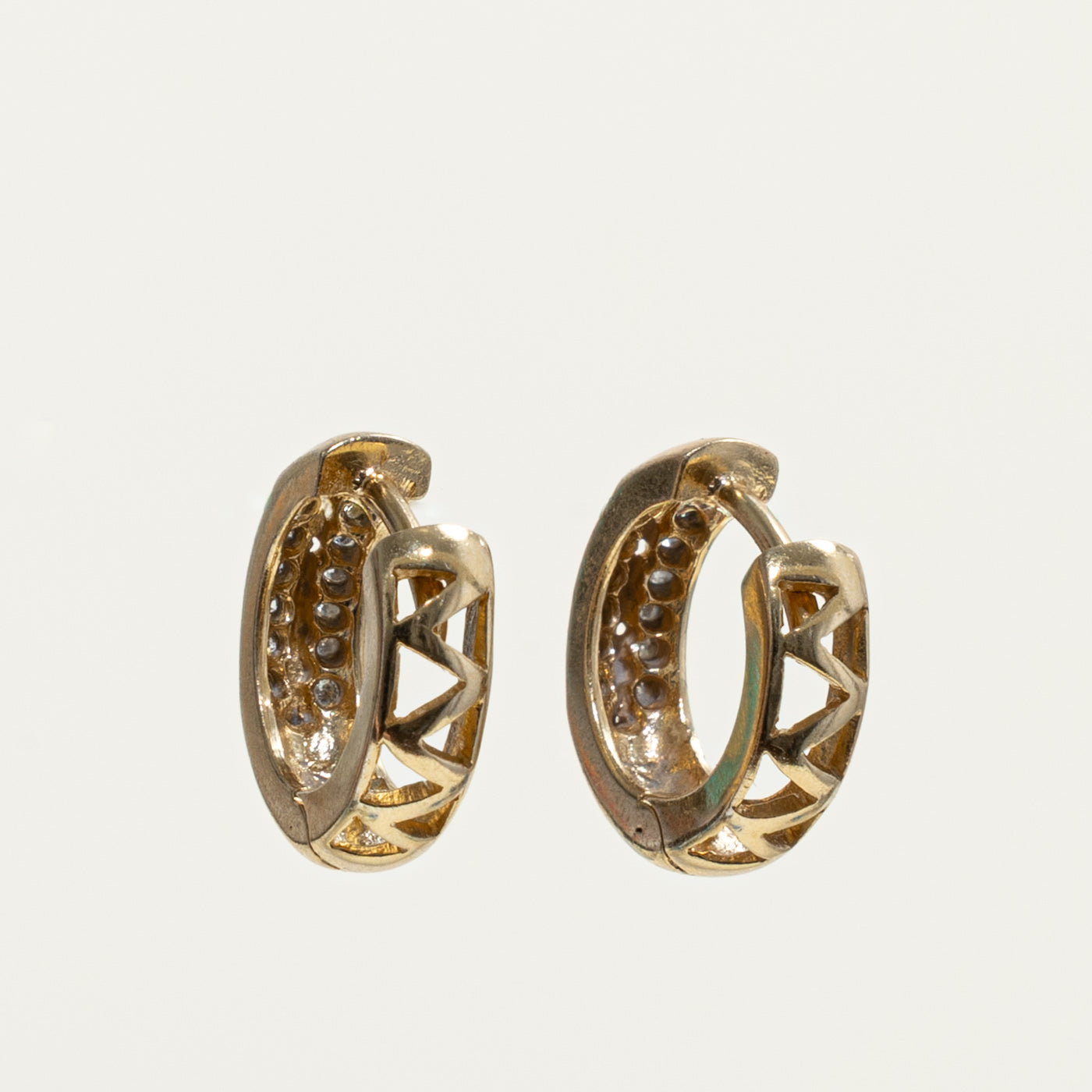 14k Double Row Diamond Huggie Earrings | 0.28ctw