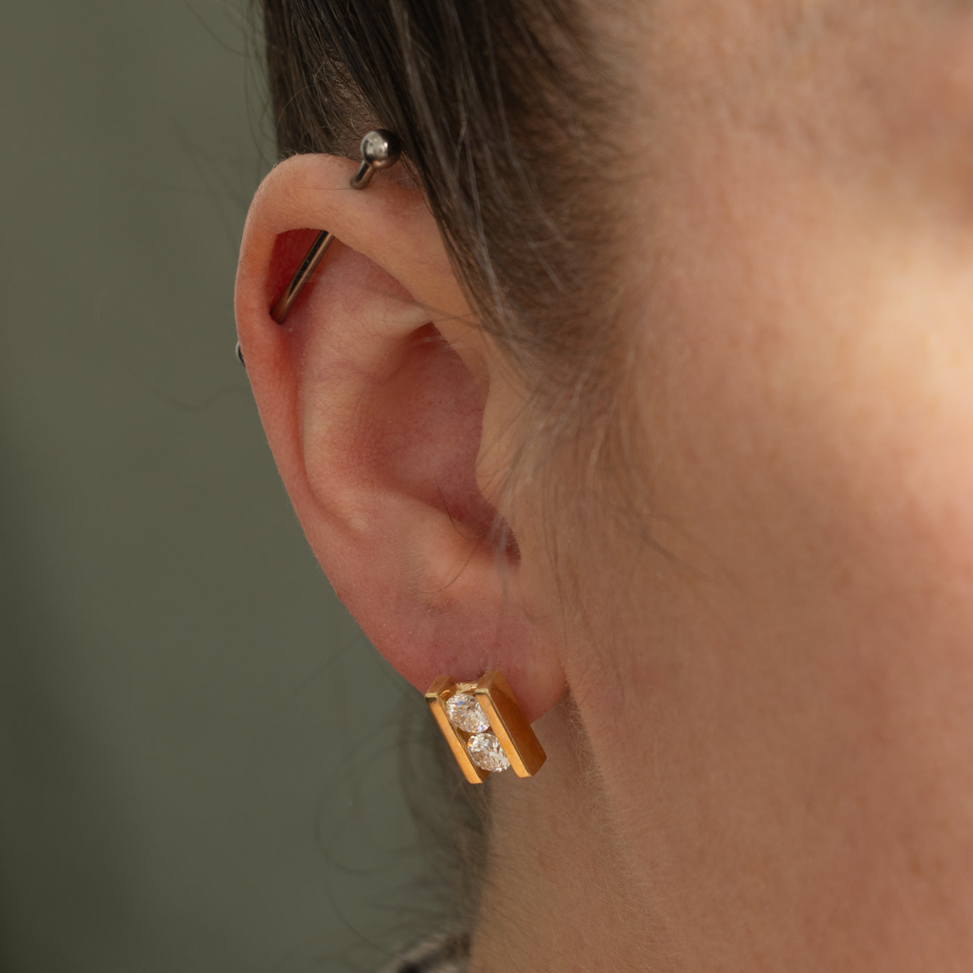 14k Two Stone Channel Set Diamond Stud Earrings | 1.60ctw SI1/SI2 G/H