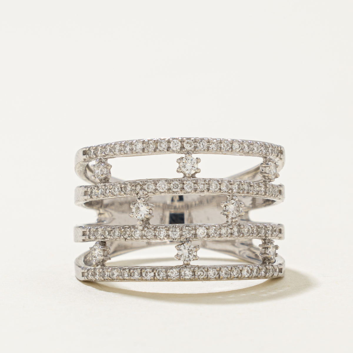 14k Multi Row Diamond Open Layered Band | 0.52ctw | 13.7mm | SZ 7.25