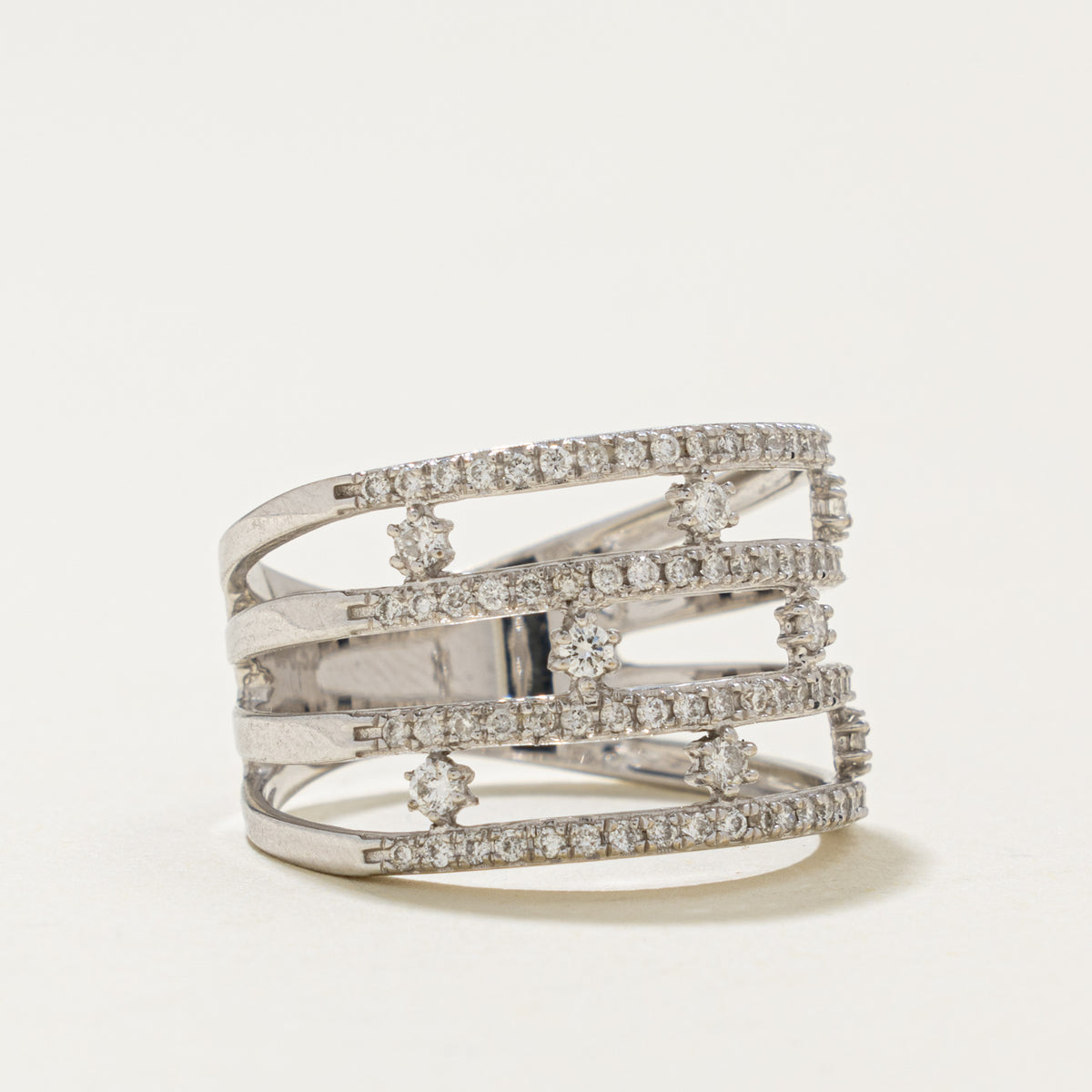 14k Multi Row Diamond Open Layered Band | 0.52ctw | 13.7mm | SZ 7.25