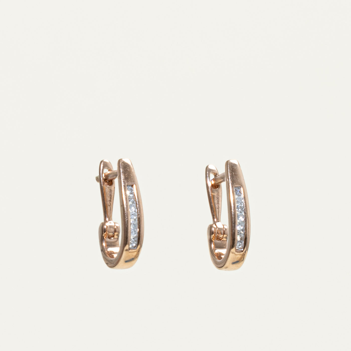 10k Channel Set Diamond Oval Hoop Earrings | 0.14ctw