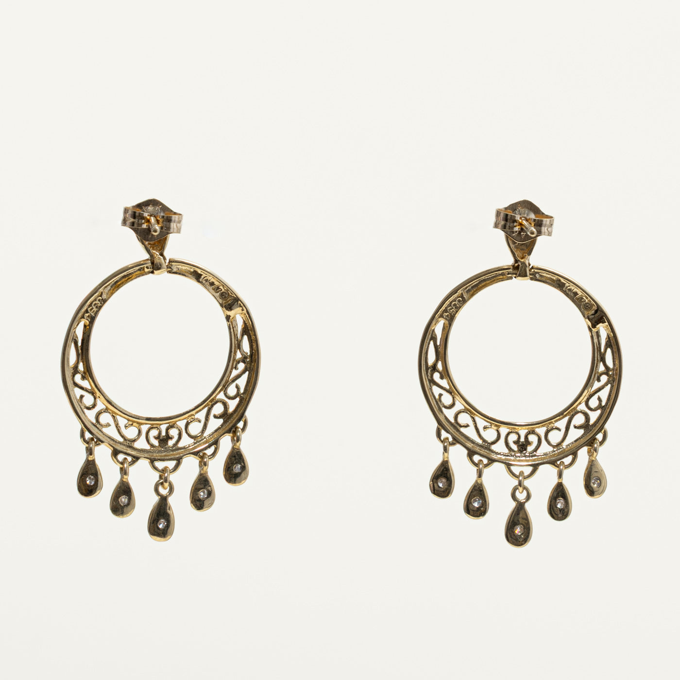 14k Diamond Filigree Circular Drop Earrings | 0.14ctw