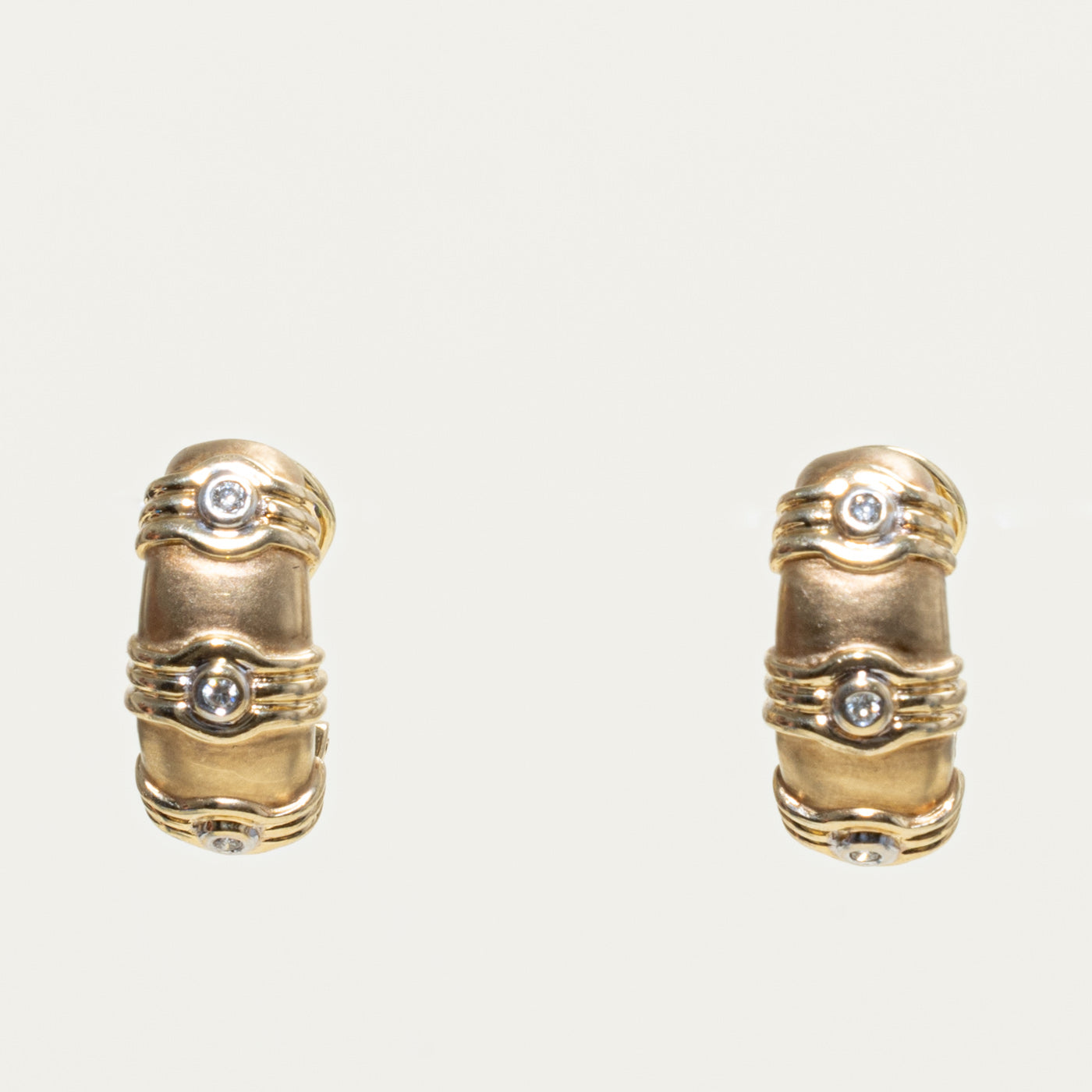 14k Diamond Grooved Half Hoop Earrings | 0.09ctw