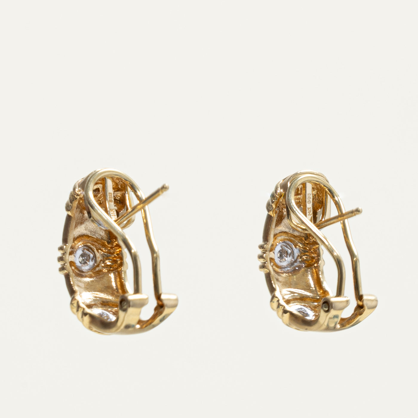 14k Diamond Grooved Half Hoop Earrings | 0.09ctw