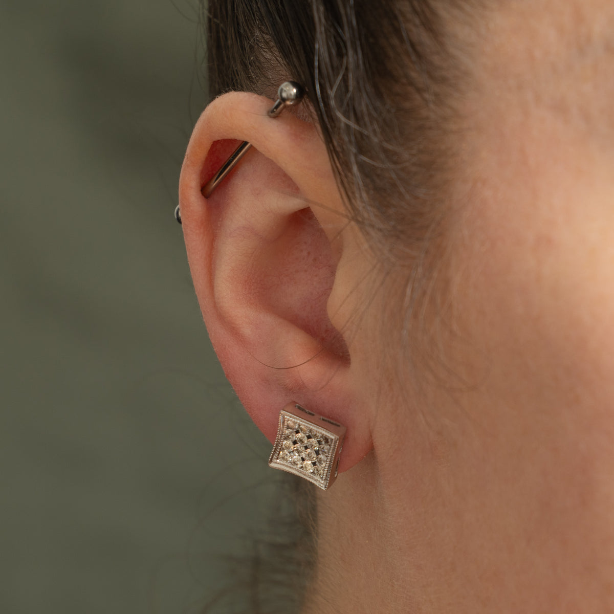 14k Diamond Square Cluster Stud Earrings | 0.96ctw