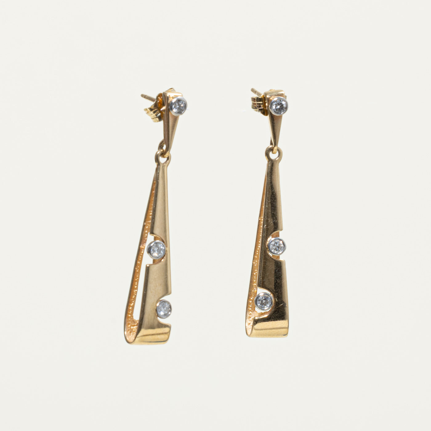 14k Diamond Elongated Triangle Drop Earrings | 0.27ctw