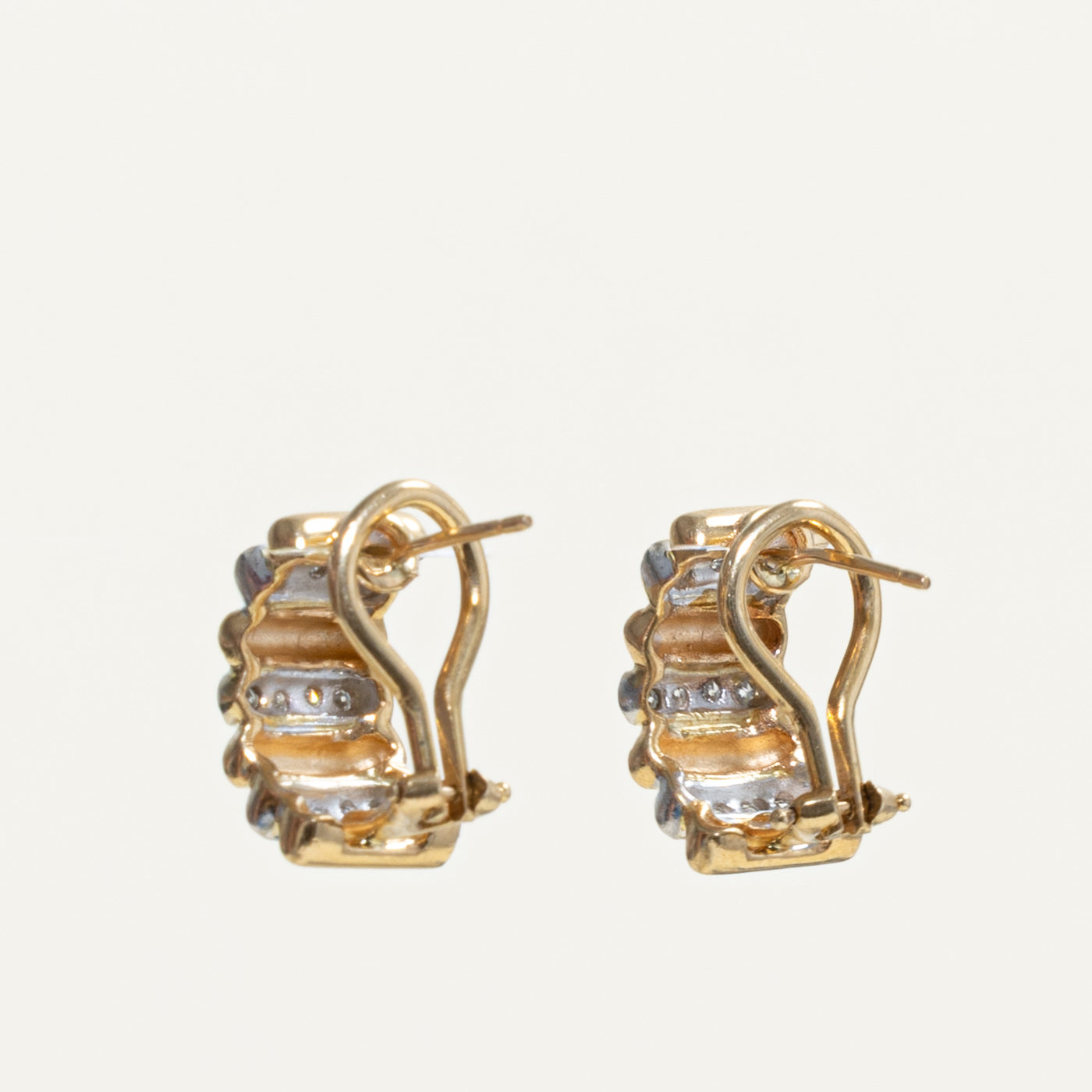 14k Diamond Multi Row Textured Half Hoop Earrings | 0.20ctw