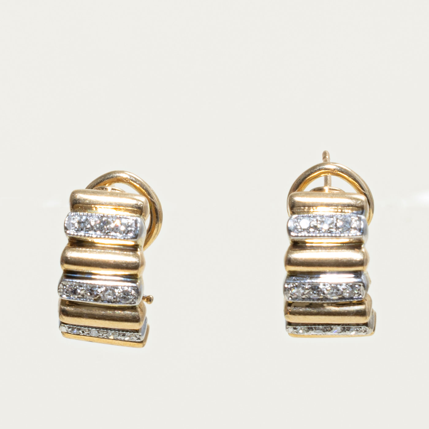 14k Diamond Multi Row Textured Half Hoop Earrings | 0.20ctw