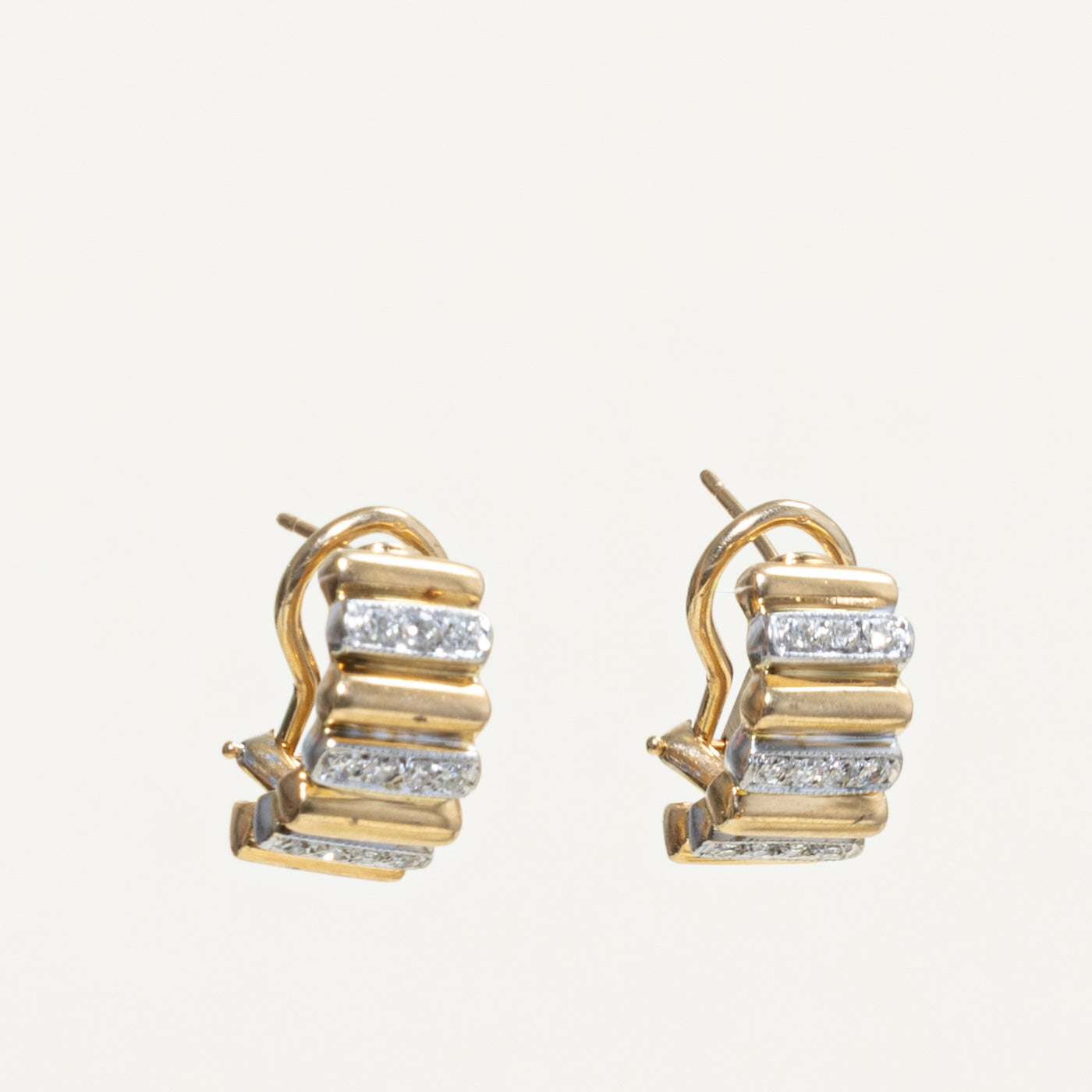 14k Diamond Multi Row Textured Half Hoop Earrings | 0.20ctw