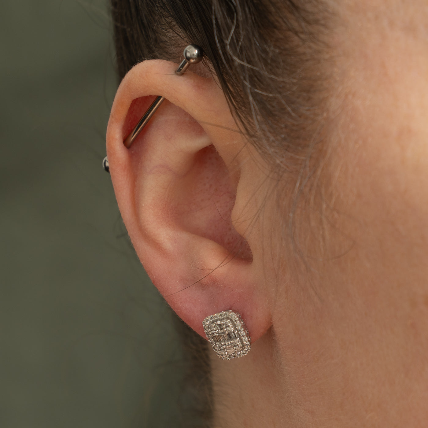 14k Diamond Rectangle Cluster Stud Earrings | 0.56ctw
