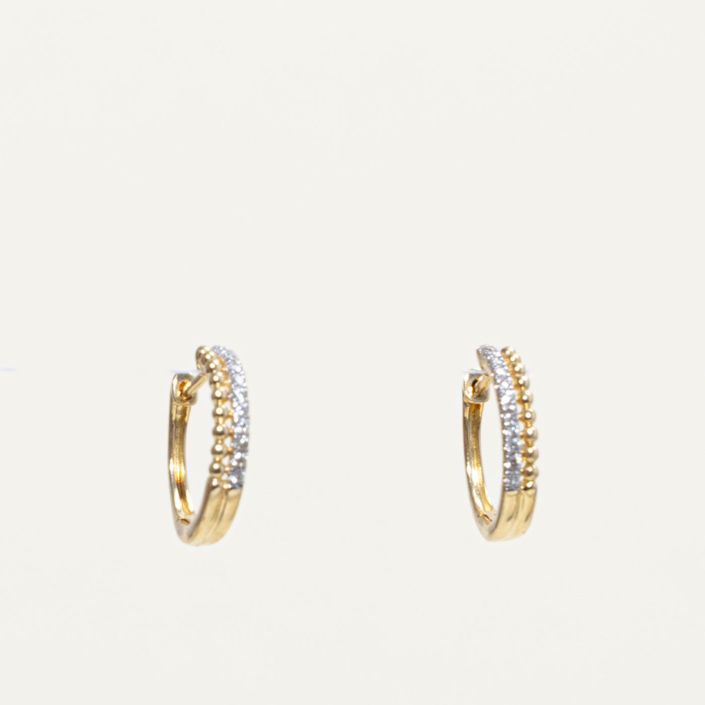 14k Diamond Bead Textured Hoop Earrings | 0.11ctw
