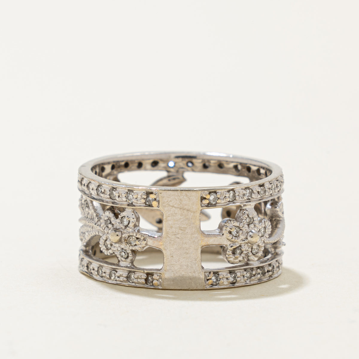 14k Eternity Diamond Milgrain Floral Patterned Band | 0.13ct | 10.5mm | SZ 7.5