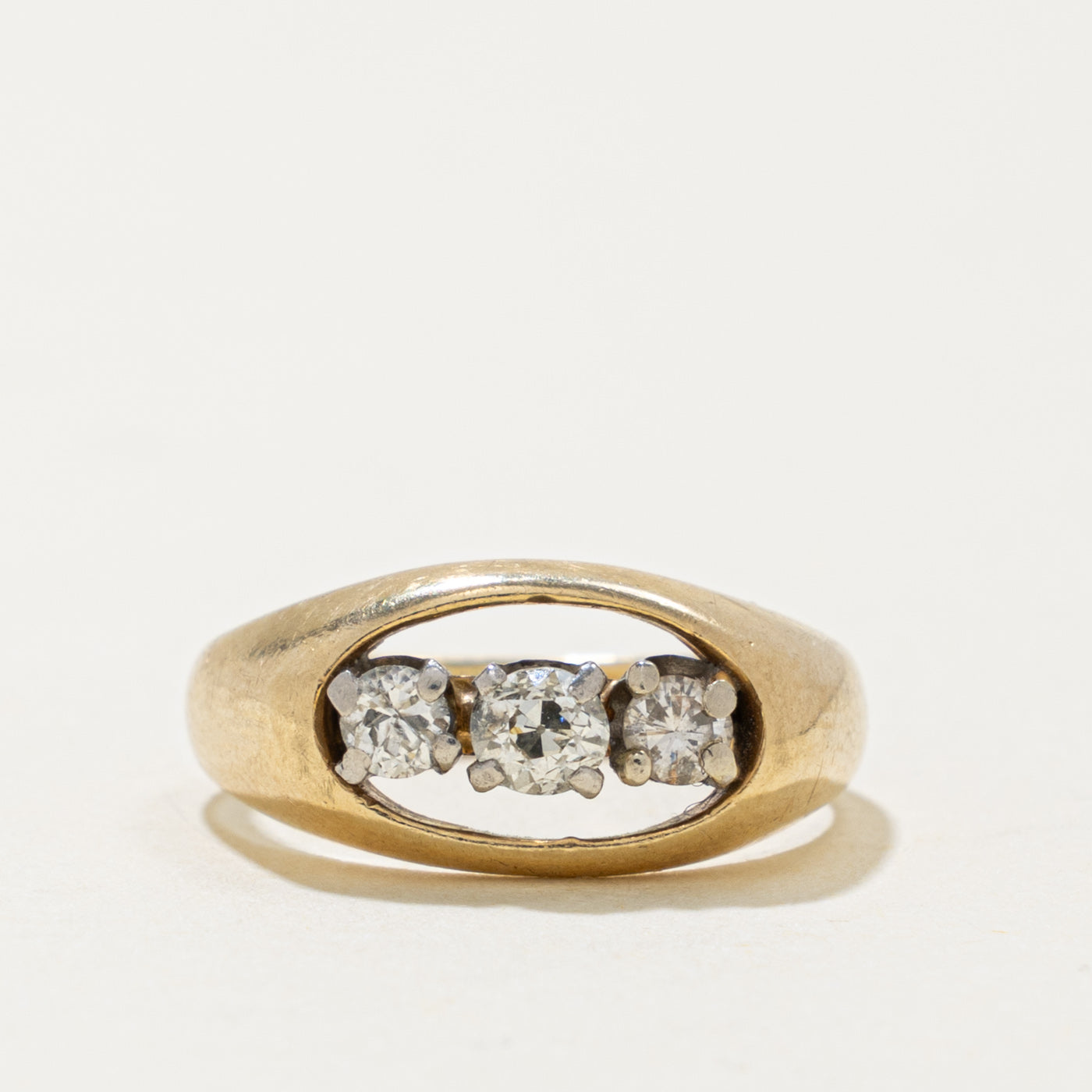 14k Three Stone Old Mine Cut Diamond Open Dome Ring | 0.22ctw | SZ 3.75