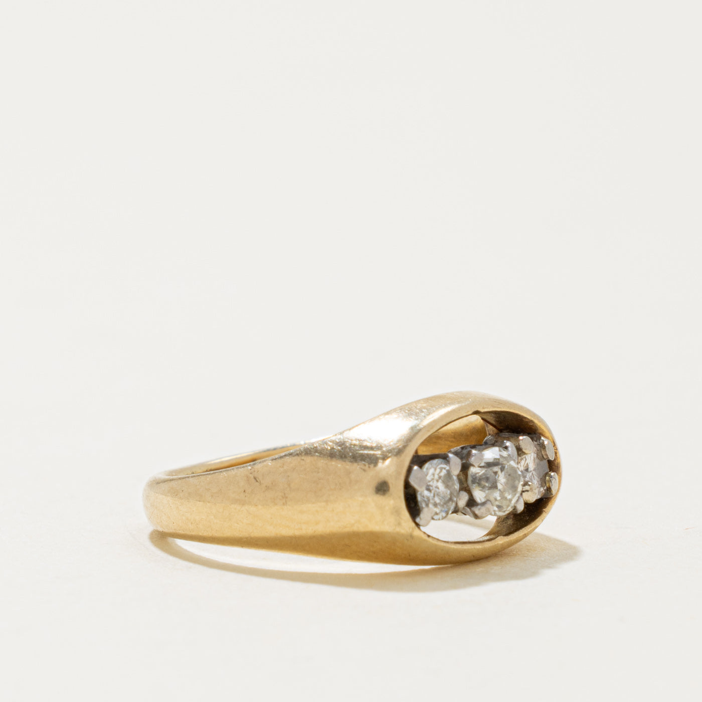 14k Three Stone Old Mine Cut Diamond Open Dome Ring | 0.22ctw | SZ 3.75