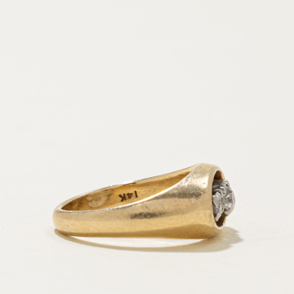14k Three Stone Old Mine Cut Diamond Open Dome Ring | 0.22ctw | SZ 3.75