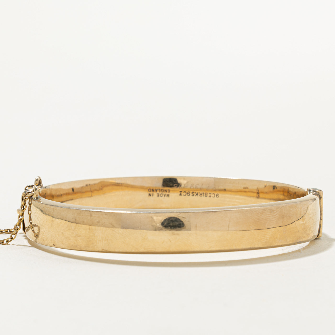 'Birks' Yellow Gold Engraved Floral Bangle | 7"