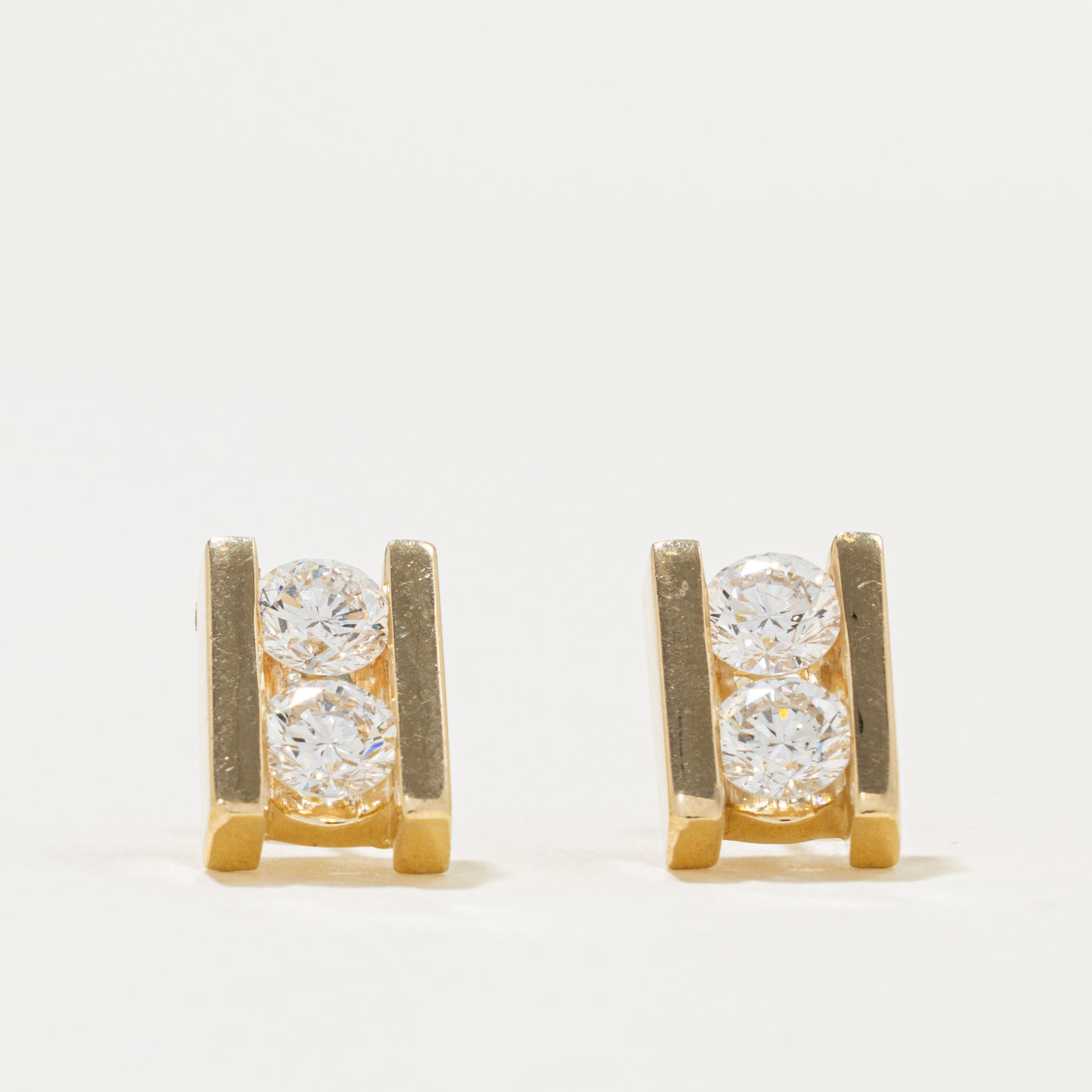 14k Two Stone Channel Set Diamond Stud Earrings | 1.60ctw SI1/SI2 G/H