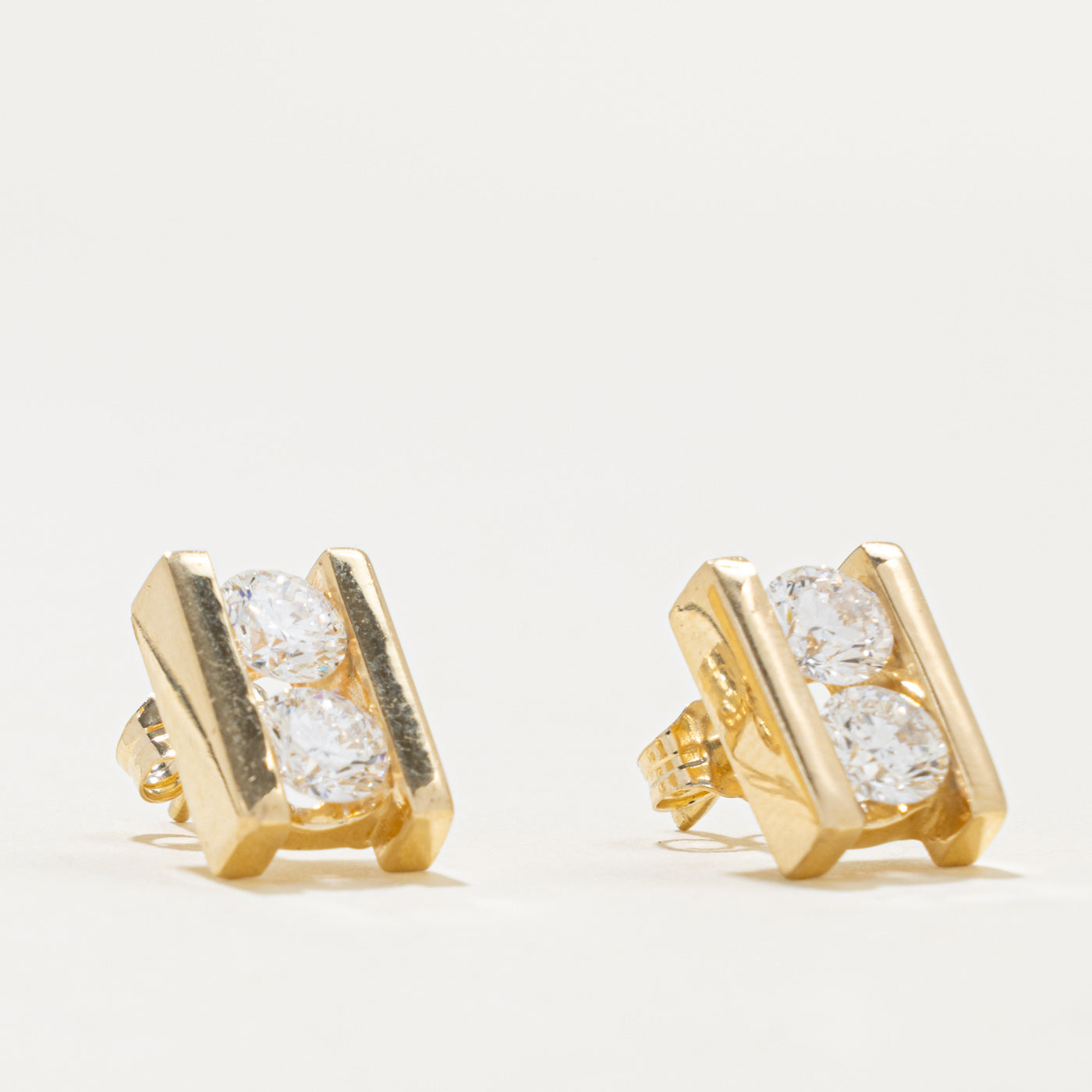 14k Two Stone Channel Set Diamond Stud Earrings | 1.60ctw SI1/SI2 G/H