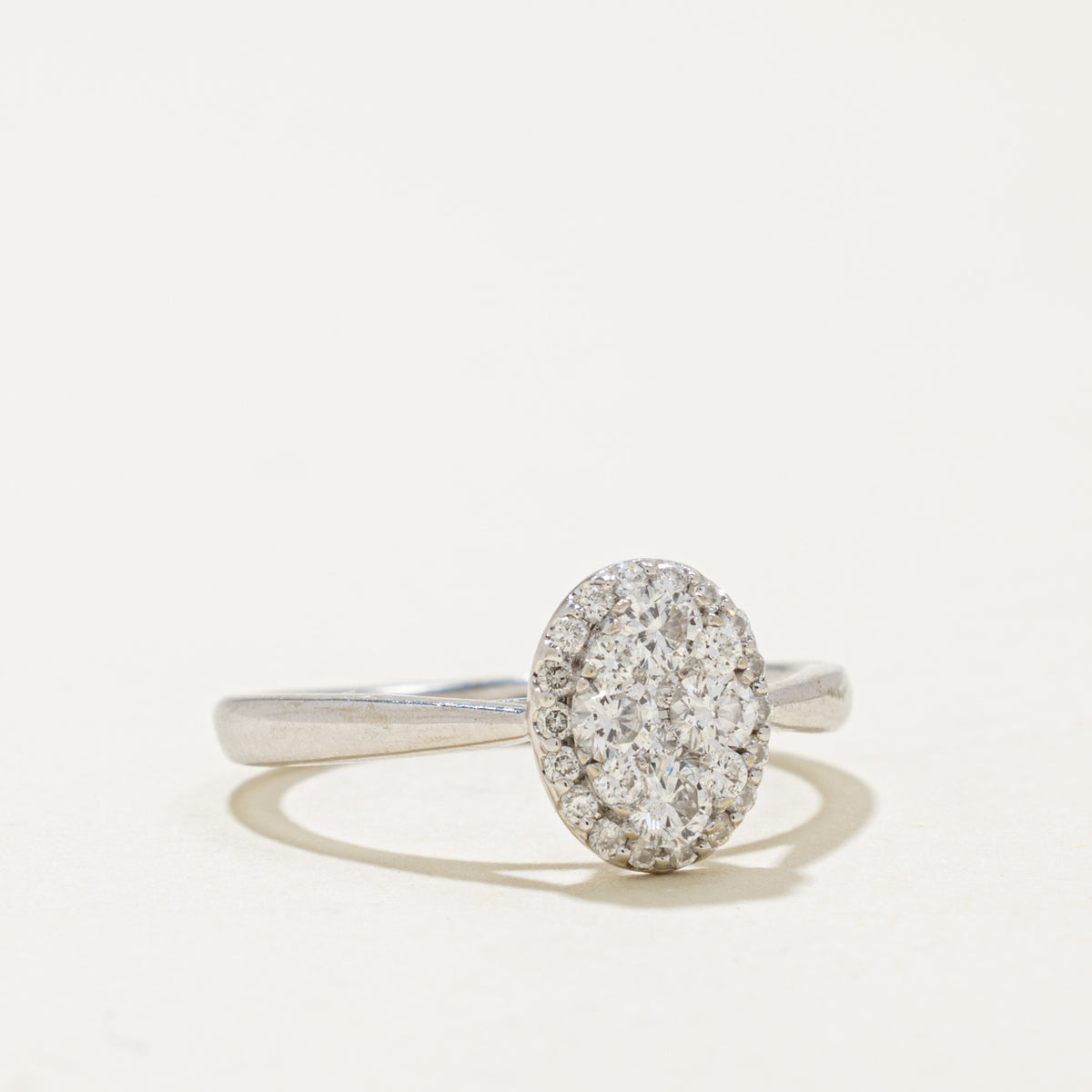 14k Pave Set Diamond Oval Cluster Halo Ring | 0.38ctw | SZ 6.75